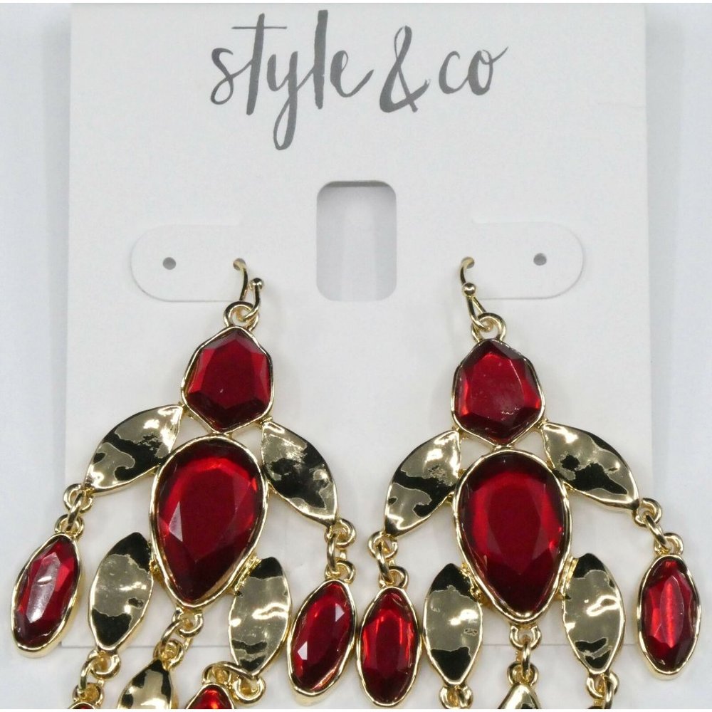 **Style & Co Red Stone Chandelier Earrings** - Picture 3 of 4